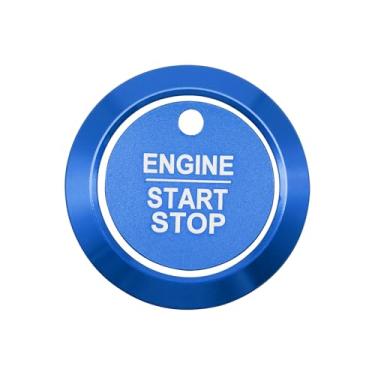 Imagem de LANZMYAN Capa de botão Push Start Stop compatível com Ford Keyless One Click Push Start Button Trim Adesivo para acessórios interiores de liga de alumínio F150 2016-2024 (2 peças, azul)