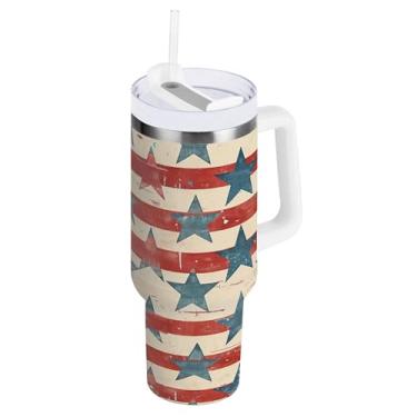 Imagem de xigua Copo American Star Flag de 850 g com tampa e canudo, aço inoxidável de vácuo duplo isolado garrafa de água esportiva suporte para copo de café de viagem à prova de vazamento para bebida gelada