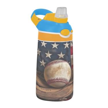 Imagem de Blueangle Garrafa de água vintage de taco de beisebol de 473 ml, garrafa reutilizável Tritan esportiva e de viagem com canudo e design de tampa de bico pop-up (652)