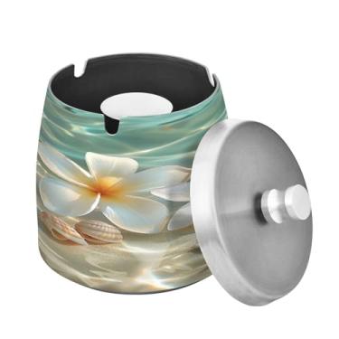 Imagem de Blueangle Lindo cinzeiro de praia tropical com tampa para cigarros, à prova de vento/chuva, aço inoxidável, sem fumaça, inodoro, cinzeiro para uso interno ou externo (600)