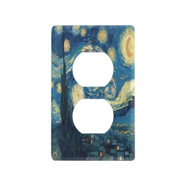 Imagem de Blueangle The Starry Night Art Duplex Outlets Wall Plate, tamanho padrão, placas de cobertura de tomada elétrica de 1 gangue para decoração de quarto de escritório em casa, 4,53 x 2,76 polegadas (697)