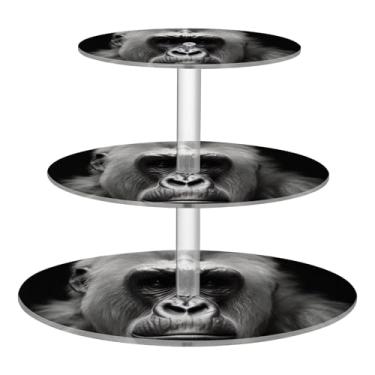 Imagem de Blueangle Suporte redondo de cupcake de 3 camadas – torre de sobremesa de acrílico Gorilla Portraits, suporte de sobremesa em camadas antiderrapante para chá de bebê, aniversário, festa de casamento