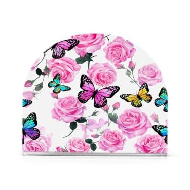 Imagem de Qilmy Porta-guardanapos, lindas borboletas e flores, porta-guardanapos para mesas, cozinha, restaurante, decoração de casa, suporte decorativo moderno para guardanapos de coquetel de papel de jantar