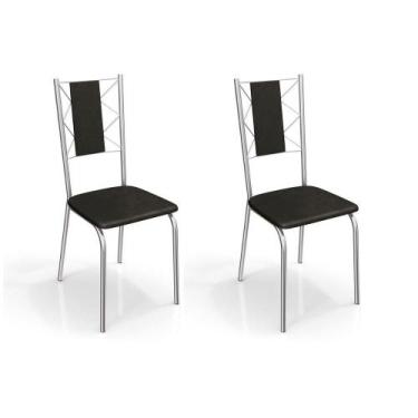 Imagem de Cadeira Sala de Jantar Lisboa 2C076 Kit 2 Un Cromado/Courano Preto - K