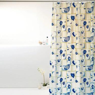 Imagem de Cortina Para Box Banheiro Peva Antimofo 180x160cm  - Peixes Azuis