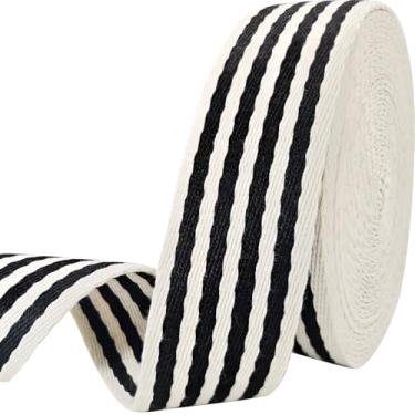 Imagem de Tiras de algodão listradas de 3,8 cm - Fita de tecido jacquard de 6 metros tiras resistentes para confecção de bolsas, arreios, mochila, cintos, roupas, costura (preto)
