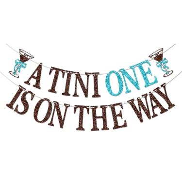 Imagem de A Tini One is on the Way Banner, Coffee Baby Shower Decorations, Coffee Espresso Martini Boys 1st Birthday Party Decoration Brown & Blue Glitter