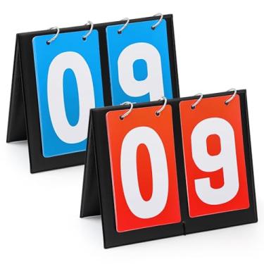 Imagem de Hiboom 2 peças de placar flipper 2 dígitos placar tênis placar portátil mesa flip placa de pontuação de futebol para futebol basquete beisebol esportes jogos (1 vermelho + 1 azul)