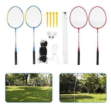 Imagem de Conjunto de Badminton Esportivo com Raquetes Birdies Rede Polos Ajustáveis para Jogos Combo na Praia ou Jardim