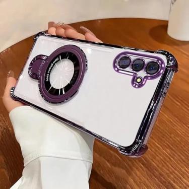 Imagem de Capa com suporte magnético e revestimento antichoque para Samsung Galaxy A16 A26 A36 A56 A17 A07 A06 A15 A25 A35 A55 A14 A24 A34 A54, roxo escuro, A34 5G