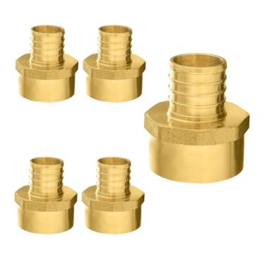 Imagem de Pacote com 5 acessórios PEX Niikappu 3/10.2 cm x 3/10.2 cm NPT adaptador rosqueado fêmea, adaptadores de crimpagem Pex de latão para tubos PEX, ASTM F1807