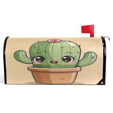 Imagem de TSENQUE Capas decorativas para caixa de correio magnética outono caixa de correio vinil bonito desenho animado cacto feriado caixa de correio à prova de intempéries decoração tamanho padrão 52,6 x