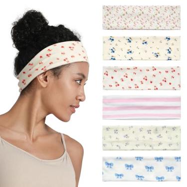 Imagem de Faixas de cabelo femininas antiderrapantes – Pacote com 6 faixas de cabelo de algodão macio e elástico para cabelo feminino – Bandanas esportivas modernas para ioga, treino, corrida, academia, uso