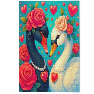 Imagem de Quebra-cabeça preto e branco cisne amor estética 500 peças para adultos, presentes tecnológicos para amantes, quebra-cabeça natureza, grande, impressão animal, decoração de arte, 500 peças, 52 x 37,8