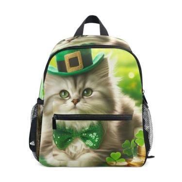 Imagem de GAIGEO Cute Cat St. Patricks Small School Backpack with Whistle, 2 Bottle Pockets, Lightweight, Pre School Backpack 10x4x12 In, for Ages 3-8