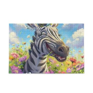 Imagem de Quebra-cabeça de 500 peças, quebra-cabeça fofo de zebra sorridente de flor DIY para presente com bolsa de armazenamento de malha, quebra-cabeça engraçado para adultos, 52 cm C x 37,8 cm L