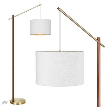 Imagem de Luminária de chão de arco para sala de estar, lâmpada de pé regulável moderna de 172 cm com interruptor de pé, lâmpada de canto alta ajustável com sombra de tecido branco, luz de leitura arqueada de