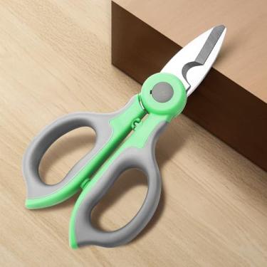 Imagem de Tesoura afiada de aço inoxidável de 15 cm, lâminas serrilhadas antiderrapantes para cortar papelão, arame, couro, tecido, linha de pesca, tesouras multiuso para jardim, escritório, artesanato (verde)