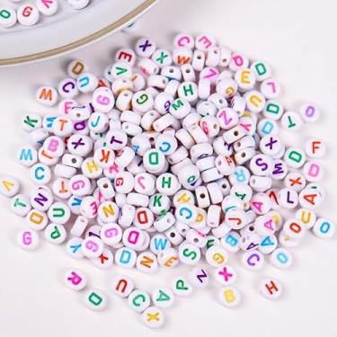 Imagem de Conjunto de contas coloridas do alfabeto de 4 × 7 mm - contas de acrílico para pulseiras, chaveiros, suprimentos de contas soltas para fabricação de joias (branco + colorido)