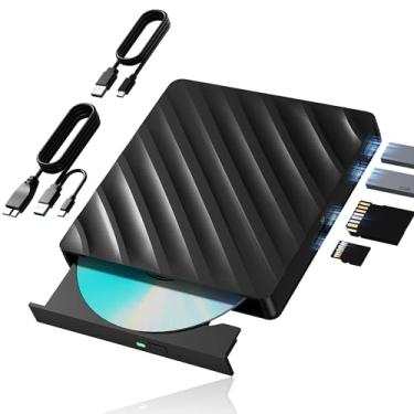 Imagem de Unidade Blu Ray externa 5 em 1, leitor de Blu-ray portátil com USB 3.0 Tipo-C, gravador de CD DVD 3D Blu Ray com porta SD/TF, unidade Blu Ray compatível com Windows Laptop Desktop (versão atualizada)