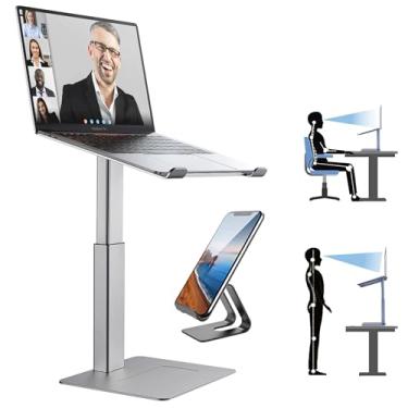 Imagem de DEEDRR Suporte Ergonômico para Laptop Sentado e em Pé, Compatível com Notebooks de 11 a 17 Polegadas, Altura Ajustável de 18 a 38 cm, Alumínio (Prata)