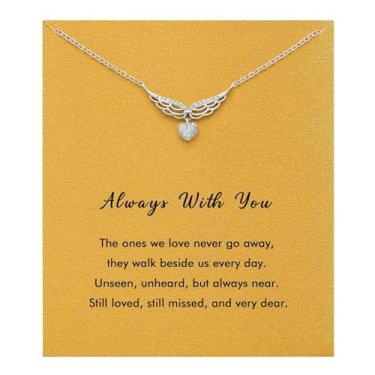 Imagem de Zurlcdye Colar de asas de anjo para mulheres, memorial de anjo, presente de memória para pessoas amadas, corrente delicada com pingente de pingente de declaração grossa, acessórios para presentes