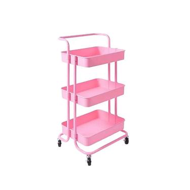Imagem de Carrinho Organizador Multiuso 3 Prateleiras 42x35x86cm - Jolitex MEK - Rosa
