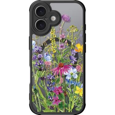 Imagem de DEENAKIN Capa fofa para iPhone 16 Plus, capa rígida floral estética, compatível com Magsafe, capa protetora fina retrô moderna exclusiva coquete ocidental para mulheres e meninas, flores silvestres