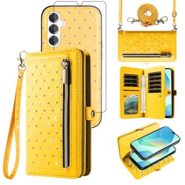 Imagem de Capa de telefone para Samsung Galaxy A16 5G/4G Carteira com zíper destacável capa magnética protetora de tela transversal alça de cordão Bling compartimentos para cartão de crédito A 16 16A SM-A166U