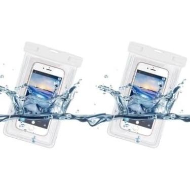 Imagem de Bolsa de telefone impermeável com 2 peças para mergulho à deriva, natação, bolsa seca subaquática para telefone de 15 cm, branca