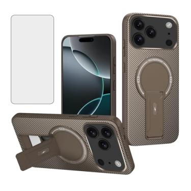 Imagem de Asuwish Capa de celular para iPhone 17 Pro Max 17.5 cm capa magnética de fibra de carbono com protetor de tela de vidro temperado e suporte acessórios para celular i Phone17 17Pro i17 ProMax 17ProMax