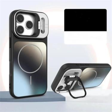 Imagem de HTVJFXCapa magnética fosca com efeito degradê para iPhone 16 Pro Max, com suporte para câmera e proteção contra impactos em TPU (Preta)