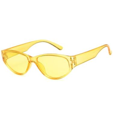 Imagem de Óculos de Sol Femininos e Masculinos Jelly Color com Formato Olho de Gato Pequeno e Proteção UV400 para Esportes ao Ar Livre, Corrida e Ciclismo, Cor Amarela