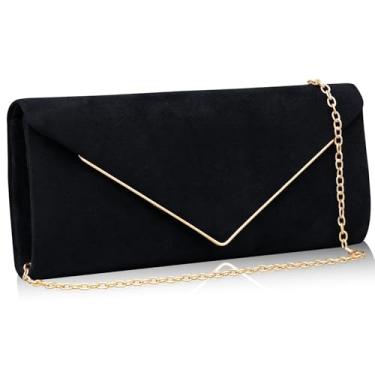 Imagem de Larcenciel Bolsa clutch feminina com envelope brilhante e corrente removível, Camurça preta