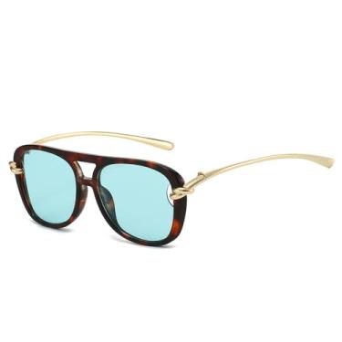 Imagem de Óculos de Sol UV400 - Tamanho Grande Estilo Punk com Armação Oval Dupla em Metal para Homens e Mulheres, Ideal para Esportes ao Ar Livre, Corrida e Ciclismo, Estampa de Leopardo Azul