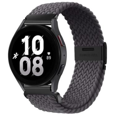 Imagem de TIOYW Pulseira elástica trançada 5Pro Active 2 Gear S3 de 20 mm, 22 mm para Samsung Galaxy Watch 6 5 /4 Pro/5 de 40/44 mm (cinza espacial-B, 22 mm)