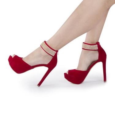 Imagem de Sandália Feminina Meia Pata Salto Alto Fino P99 - Modarpe, Vermelho, 3