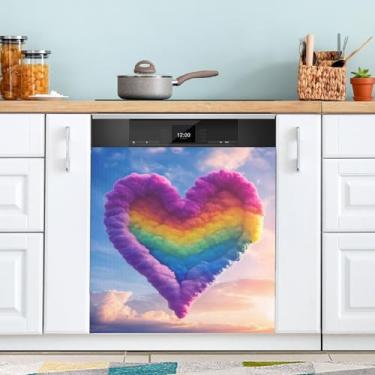 Imagem de ATTX Capa magnética para lava-louças coração arco-íris dos namorados | Adesivo decorativo de eletrodomésticos de 58 x 66 cm para armários domésticos e eletrodomésticos #64