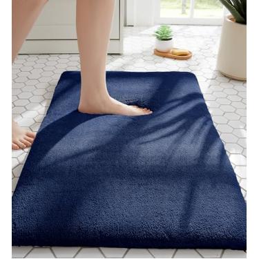 Imagem de MINIDEAR Tapetes de banheiro 50,8 cm x 76,2 cm - Tapete de banho azul índigo macio de pelo sintético, antiderrapante de pele sintética, absorvente de água, tapete de chuveiro felpudo para uso