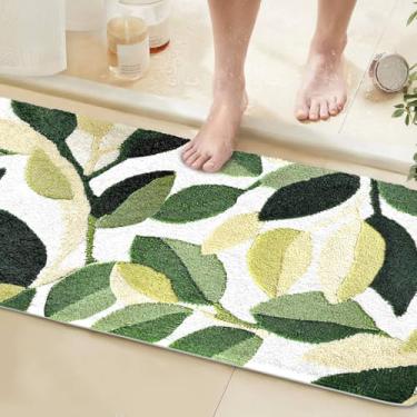 Imagem de Tapete longo para corredor de banheiro 60 x 120 cm, verde, tapete de banho de alta absorção, antiderrapante, lavável, folha para uso em banheiro, cozinha, tapetes modernos