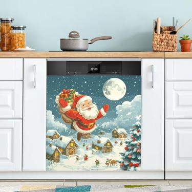 Imagem de xigua Capa magnética de Papai Noel de Natal, adesivos magnéticos decorativos antiarranhões para painel de geladeira e lava-louças, decoração personalizada de cozinha doméstica 58 x 66 cm