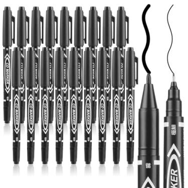 Imagem de YUXIANLB Marcadores pretos para desenho, pacote com 20 canetas de ponta dupla, conjunto de marcadores permanentes para desenho, esboço, escrita e marcação