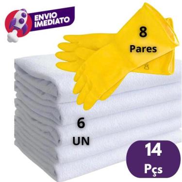 Imagem de Combo Pano Chão Saco Alvejado 45x70 Duplo Algodão E Luva Látex Multius