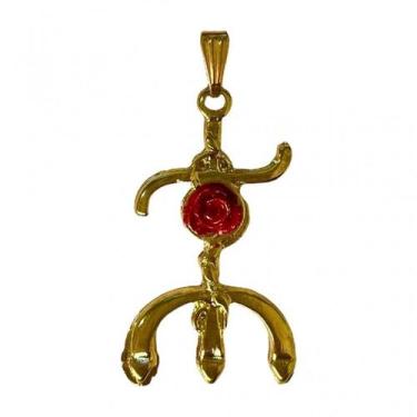 Imagem de Pingente Tridente Pomba Gira Rosa Vermelha 3,7 cm Dourado - Lua Místic