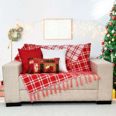 Imagem de Kit Manta Xale Sofá Natal com 3 capas de Almofadas Quadrada e Quebra R