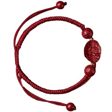 Imagem de DOCCESTU Pulseira de pedra natural de cinábrio, 12, guardião do zodíaco, buda Feng Shui, pulseira de amuleto esculpida com seis personagens, pulseira de corda vermelha, ajustável, 1, Metal, Sem pedras