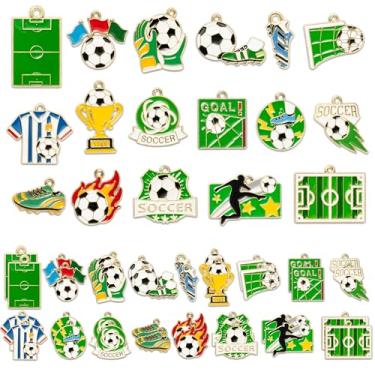 Imagem de Pingentes de pingentes de futebol - 36 peças de pingentes de joias de esmalte de liga esportiva grande quantidade de chuteiras de roupas de futebol amuleto temático para fazer joias, brincos, colar