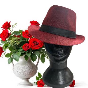 Imagem de Chapéu Panamá Vermelho com Fita Preta  Estilo  Elegância  Uso Ritualís