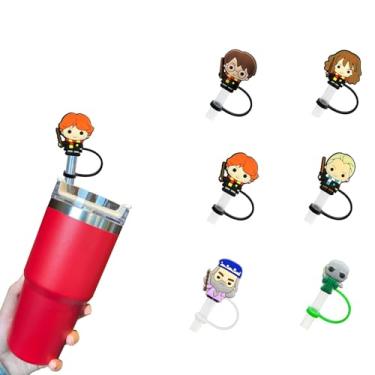 Imagem de 6 peças de cobertura de canudo de silicone reutilizáveis, acessórios para copos Stanley, tampa de palha fofa para canudos Stanley Topper de 10 mm