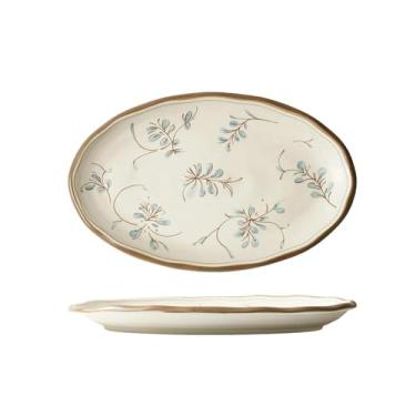 Imagem de Utensílios de mesa vintage de orquídea estilo japonês, uso doméstico, cerâmica sob o esmalte, placa oval de 33 cm